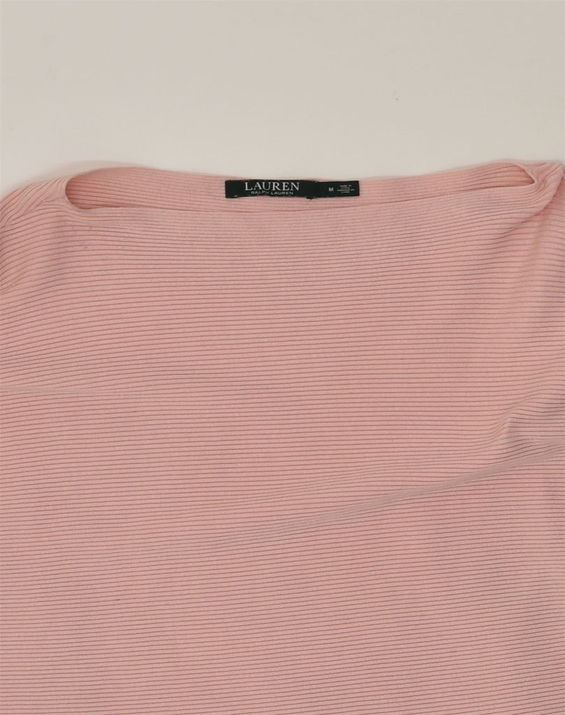 RALPH LAUREN Womens Boat Neck Jumper Sweater UK 14 Medium Pink Cotton | Vintage Ralph Lauren | Thrift | Second-Hand Ralph Lauren | Used Clothing | Messina Hembry 