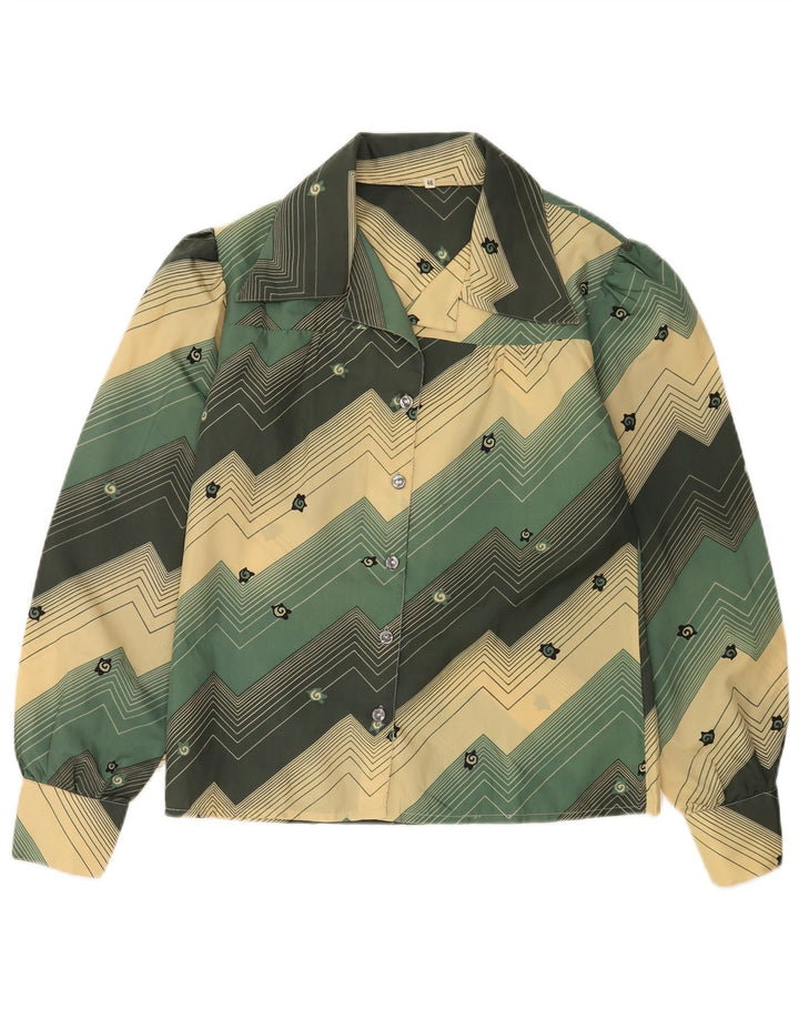 Vintage Womens Shirt Blouse IT 46 Large Green Geometric