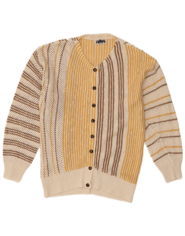 Cellini Womens Cardigan Sweater UK 12 Medium Off White Striped