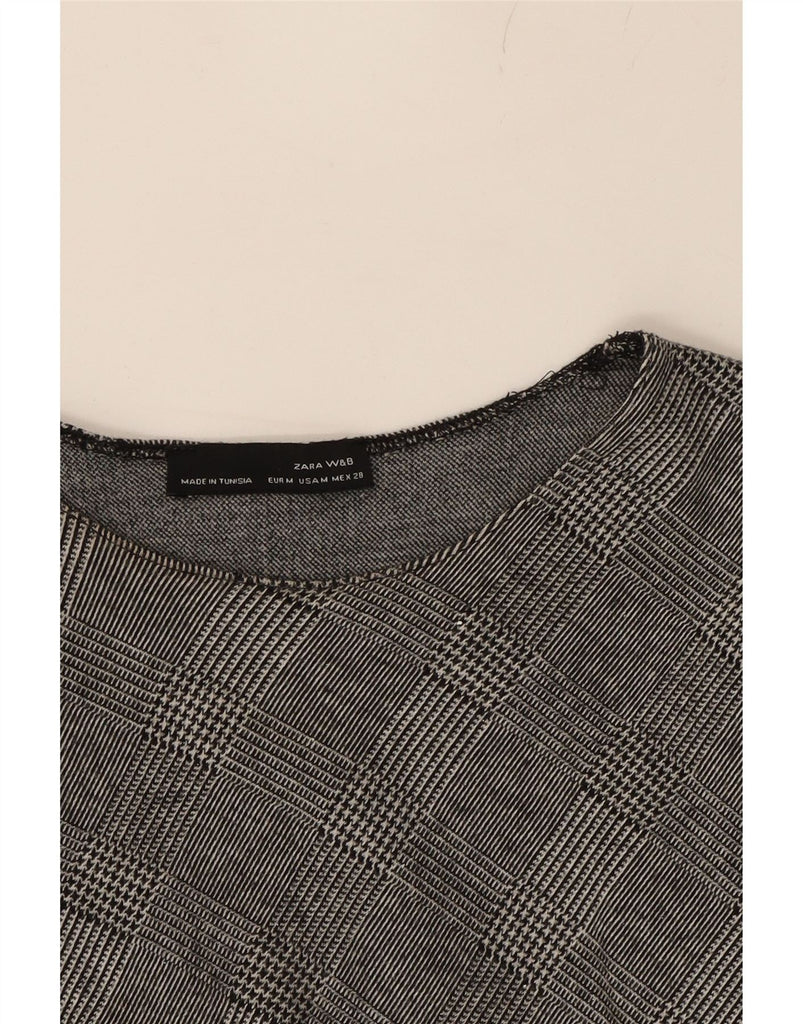 ZARA Womens Crop Top 3/4 Sleeve UK 12 Medium Grey Check Vintage Zara and Second-Hand Zara from Messina Hembry 