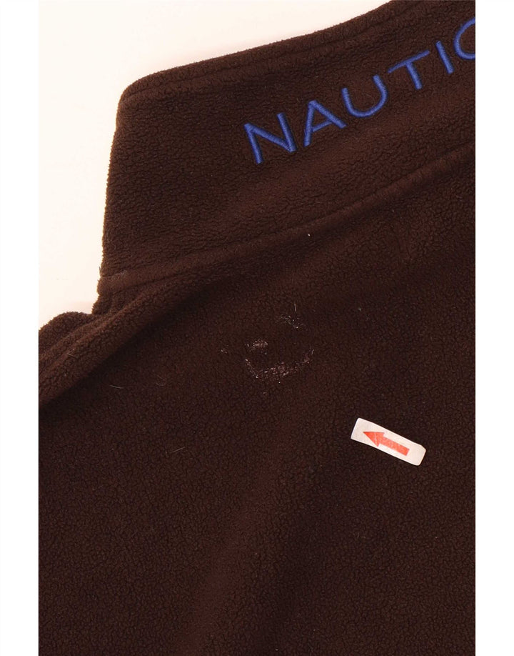 Nautica Mens Graphic Zip Neck Fleece Jumper 2XL Brown Polyester