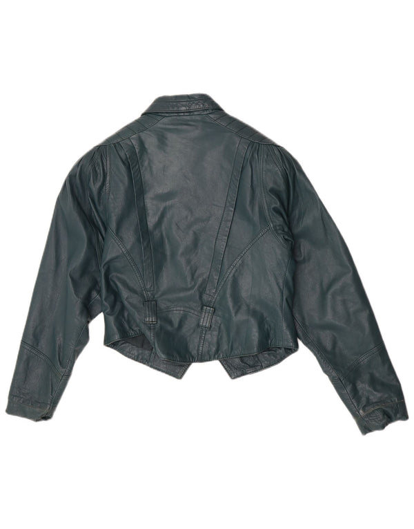 Vintage Womens Crop Leather Jacket EU 36 Small Green Leather