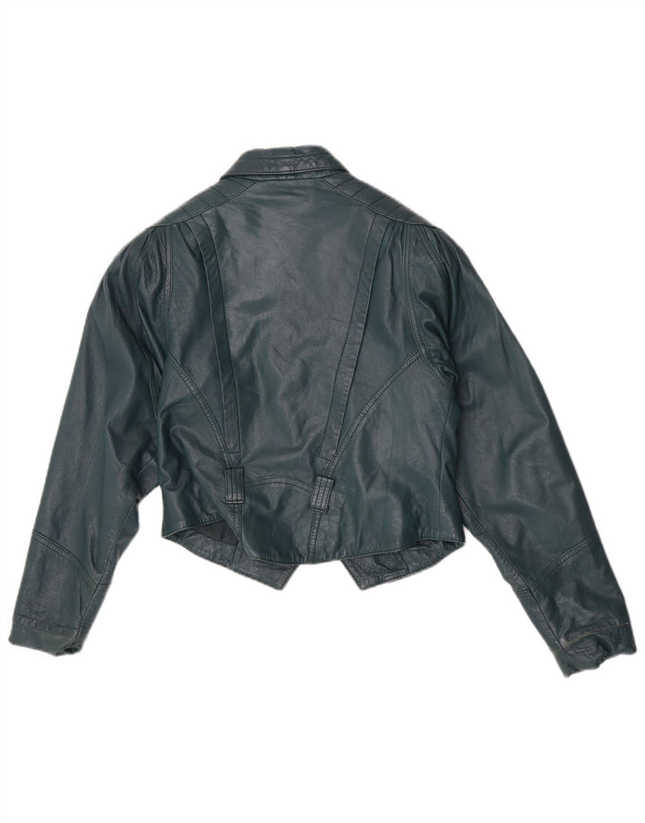 Vintage Womens Crop Leather Jacket EU 36 Small Green Leather