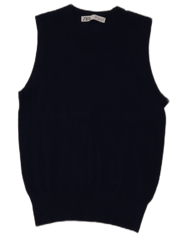 Zara Womens Vest Tank Top UK 10 Small Navy Blue