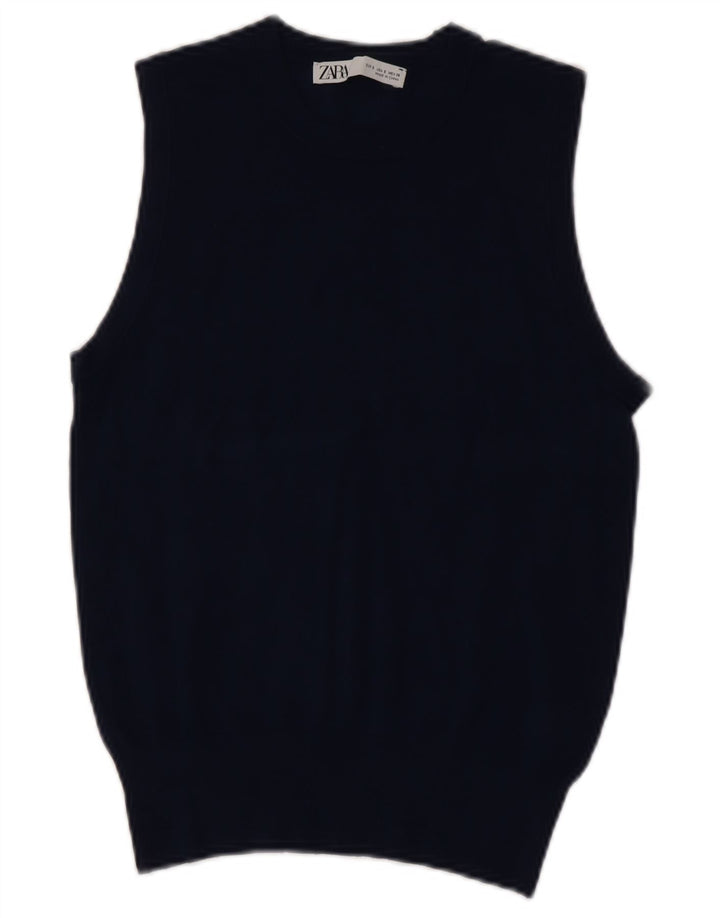 Zara Womens Vest Tank Top UK 10 Small Navy Blue