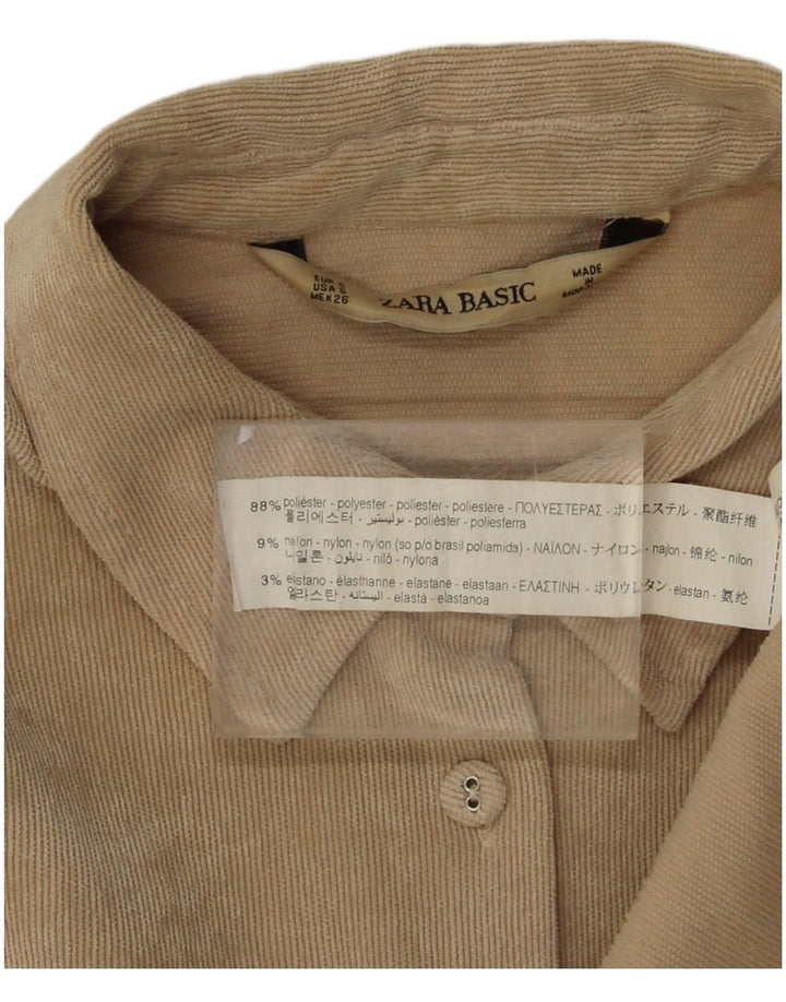 Zara Womens Oversized Corduroy Shirt UK 10 Small Beige Polyester