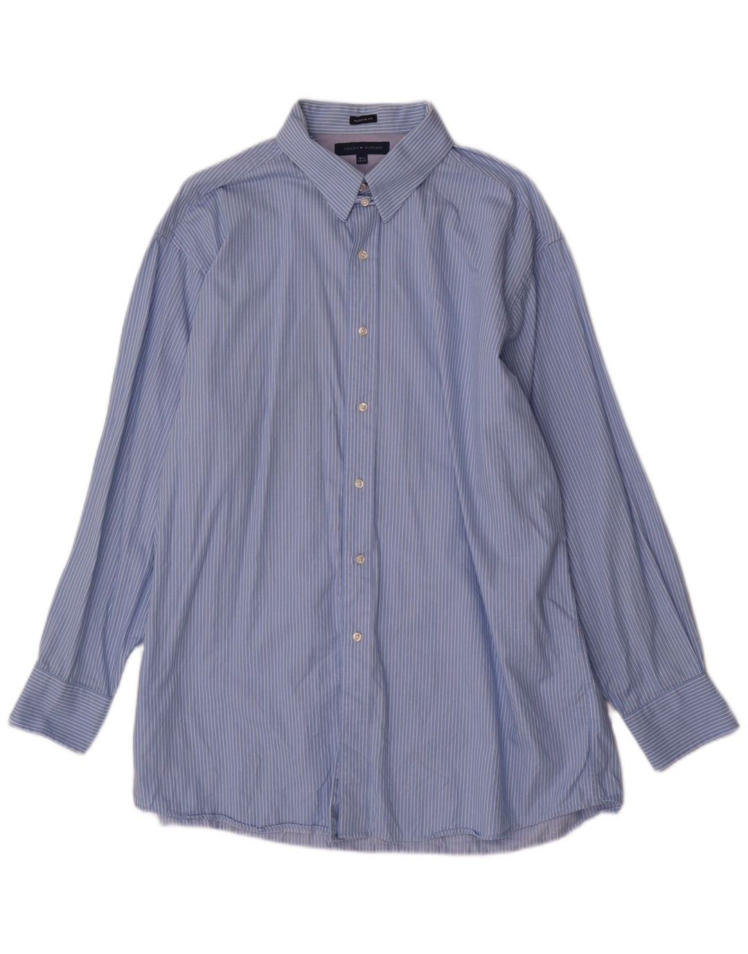 Tommy Hilfiger Mens Regular Fit Shirt Size 16 1/2 Large Blue Pinstripe