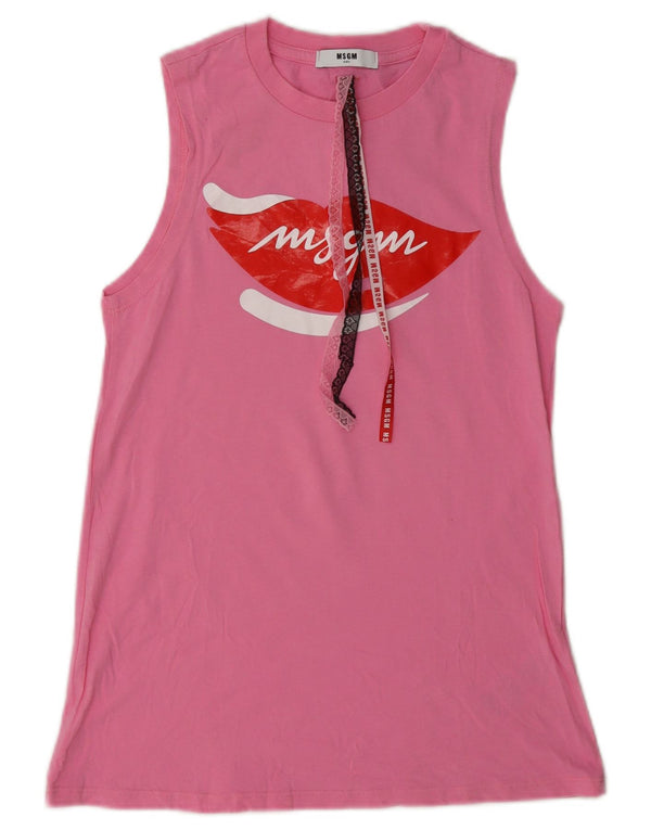MSGM Girls Graphic Vest Top 13-14 Years Pink Cotton