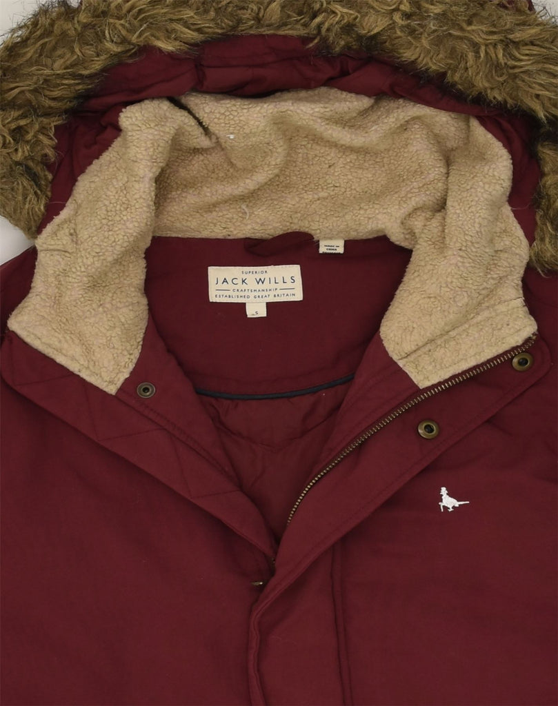 JACK WILLS Mens Hooded Padded Jacket UK 36 Small Burgundy Polyester | Vintage Jack Wills | Thrift | Second-Hand Jack Wills | Used Clothing | Messina Hembry 