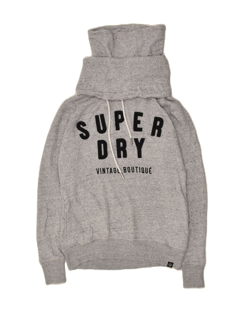 SUPERDRY Womens Graphic Roll Neck Hoodie Jumper UK 14 Medium Grey Cotton | Vintage Superdry | Thrift | Second-Hand Superdry | Used Clothing | Messina Hembry 