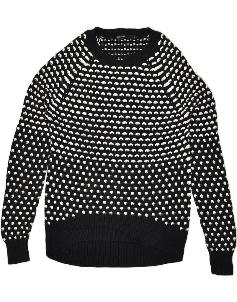 KAREN MILLEN Womens Boat Neck Jumper Sweater US 2 XS Black Spotted Cotton | Vintage Karen Millen | Thrift | Second-Hand Karen Millen | Used Clothing | Messina Hembry 