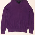 TOMMY HILFIGER Mens V-Neck Jumper Sweater Medium Purple Cotton Vintage Tommy Hilfiger and Second-Hand Tommy Hilfiger from Messina Hembry 