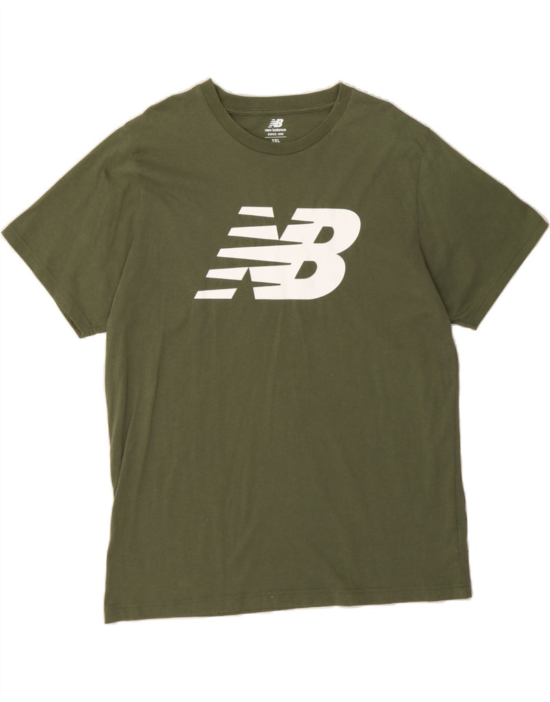 NEW BALANCE Mens Graphic T-Shirt Top 2XL Khaki Cotton Vintage New Balance and Second-Hand New Balance from Messina Hembry 