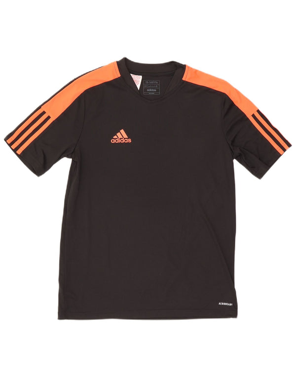 Adidas Boys Aeroready T-Shirt Top 15-16 Years Black Colourblock Polyester