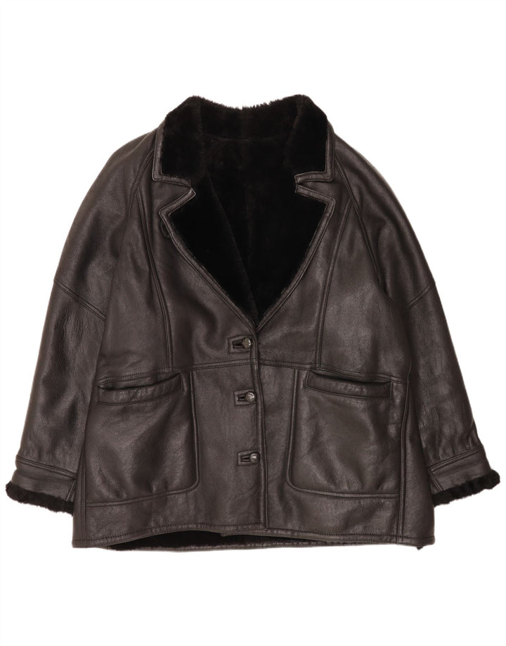 Vintage Womens Loose Fit Shearling Jacket EU 48 2XL Black Classic