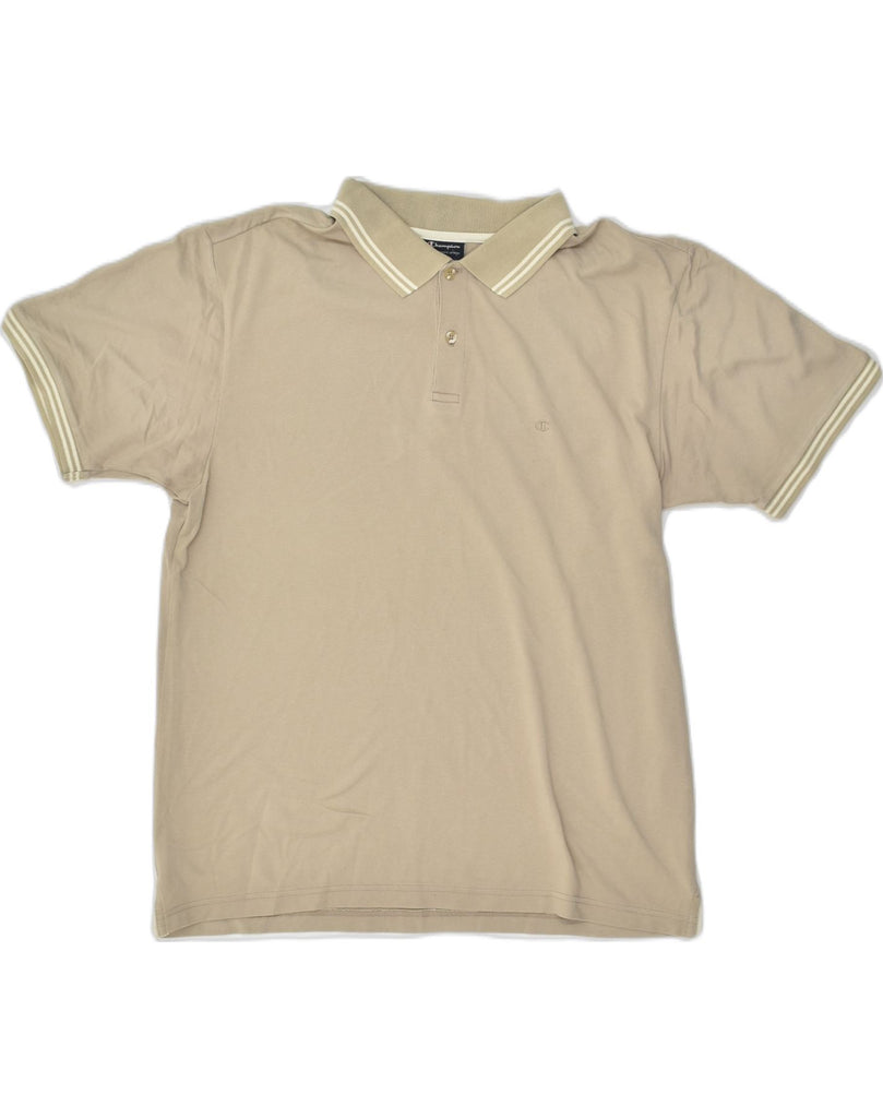 CHAMPION Mens Polo Shirt Large Beige Cotton | Vintage Champion | Thrift | Second-Hand Champion | Used Clothing | Messina Hembry 