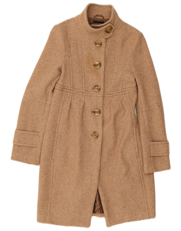 Sisley Womens Overcoat IT 40 Small Beige Herringbone Polyester