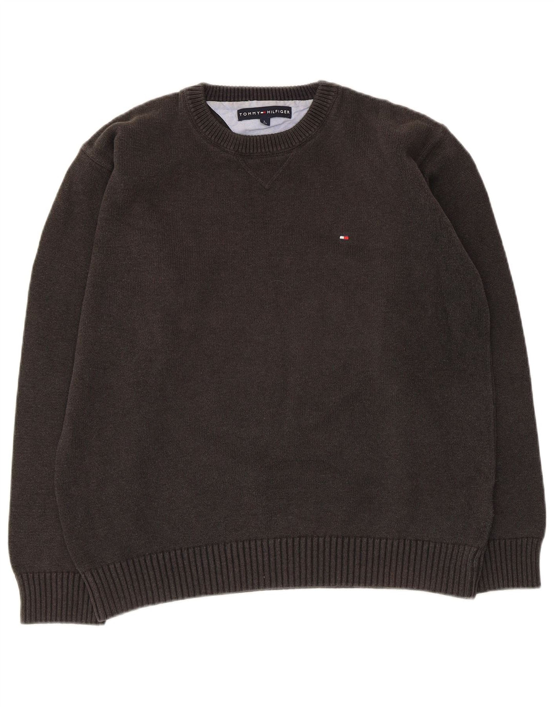 Tommy Hilfiger Mens Crew Neck Jumper Sweater Large Grey Cotton