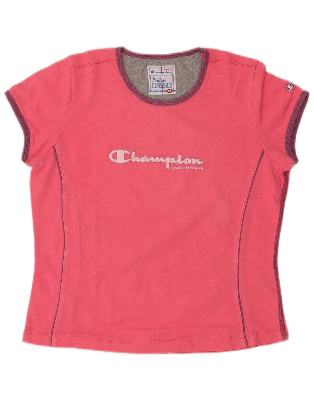 Champion Womens Heritage Classics Graphic T-Shirt Top UK 12 Medium Pink