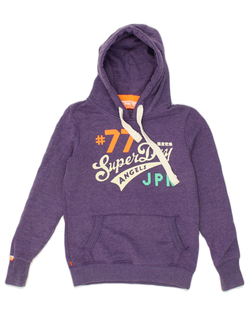 SUPERDRY Womens Graphic Hoodie Jumper UK 8 Small Purple Cotton | Vintage Superdry | Thrift | Second-Hand Superdry | Used Clothing | Messina Hembry 