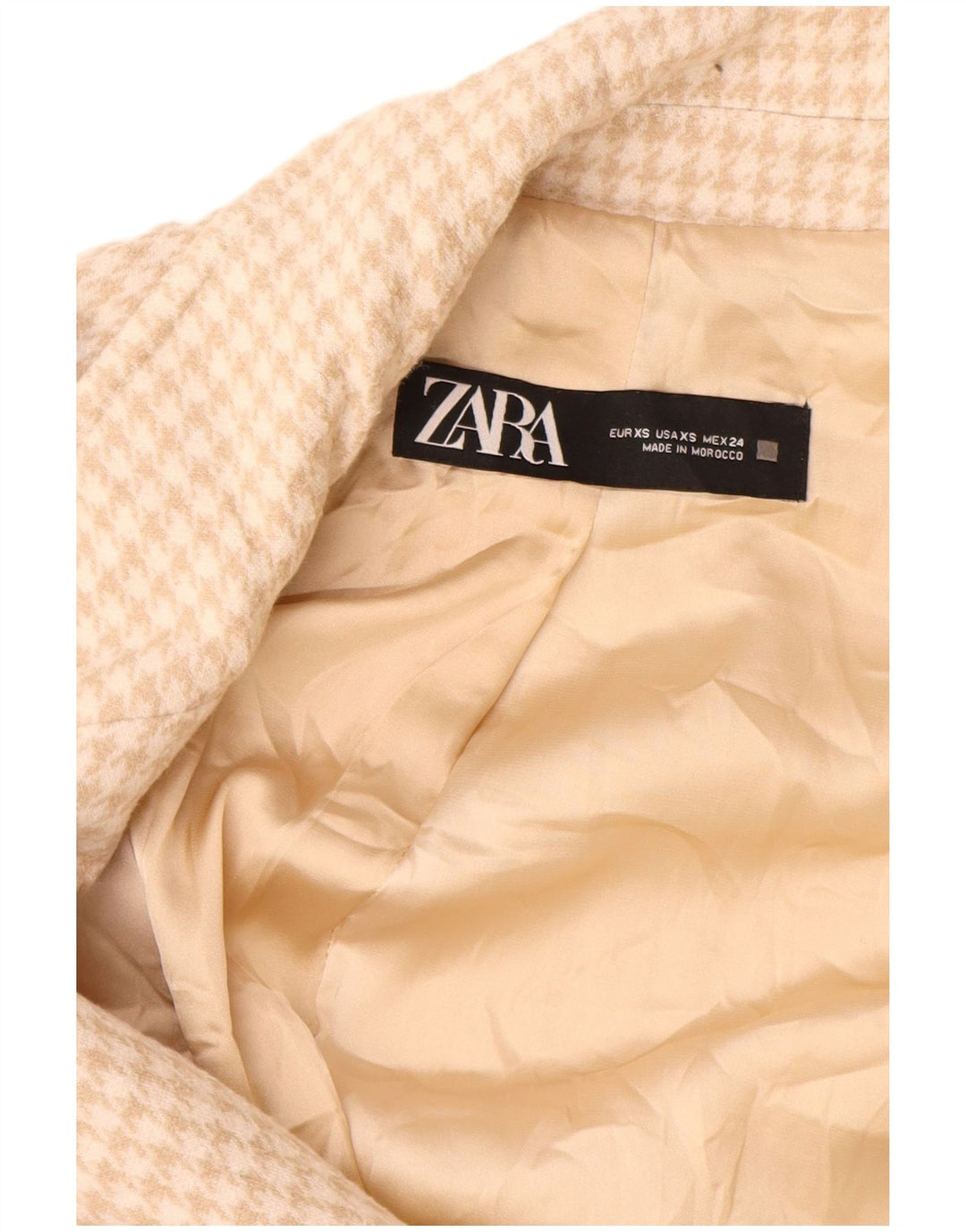 Zara Womens 2 Button Oversized Blazer Jacket UK 6 XS Beige Houndstooth