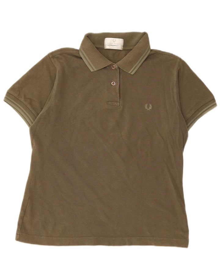 Fred Perry Womens Polo Shirt UK 12 Medium Khaki Cotton