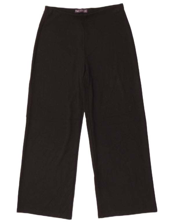 Marks & Spencer Womens Wide Leg Trousers UK 10 Small W28 L27 Black Viscose