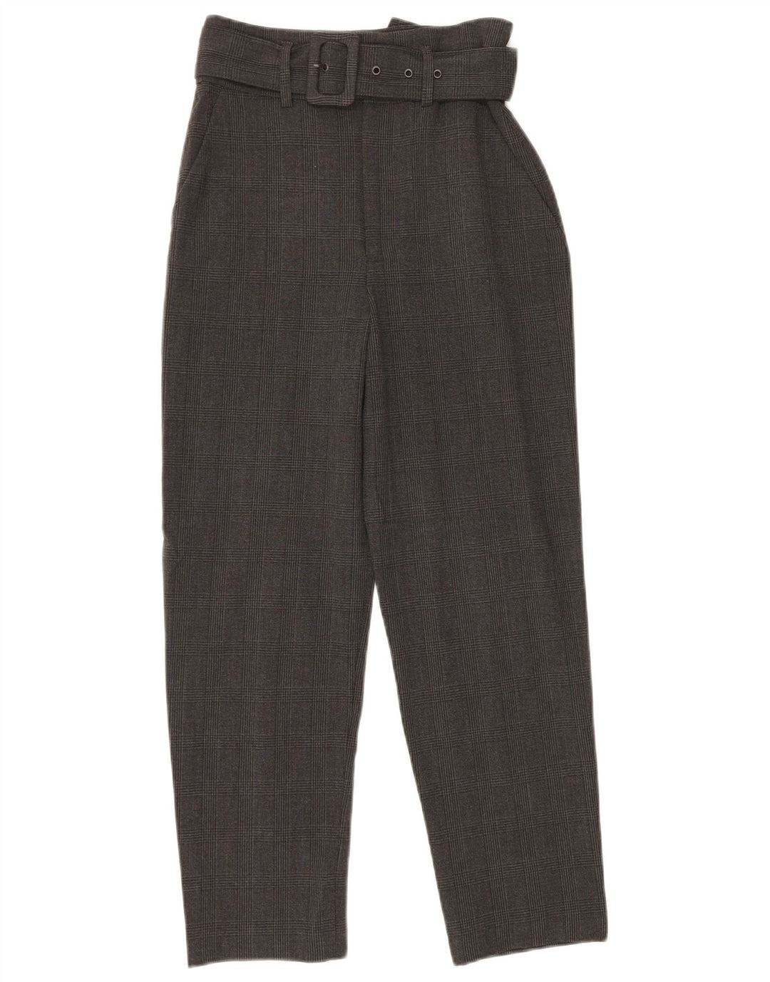 ZARA Womens High Waist Tapered Suit Trousers XS W24 L26 Grey Check