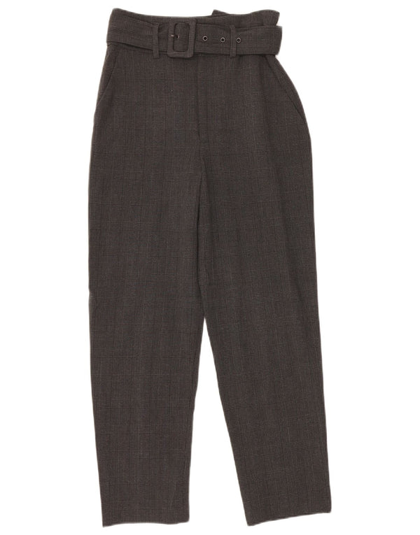 ZARA Womens High Waist Tapered Suit Trousers XS W24 L26 Grey Check