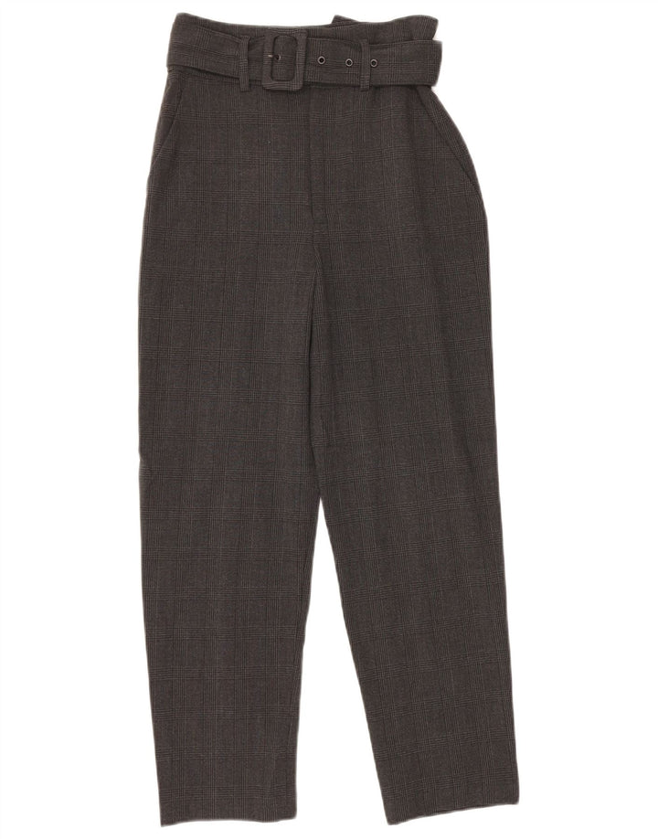 ZARA Womens High Waist Tapered Suit Trousers XS W24 L26 Grey Check