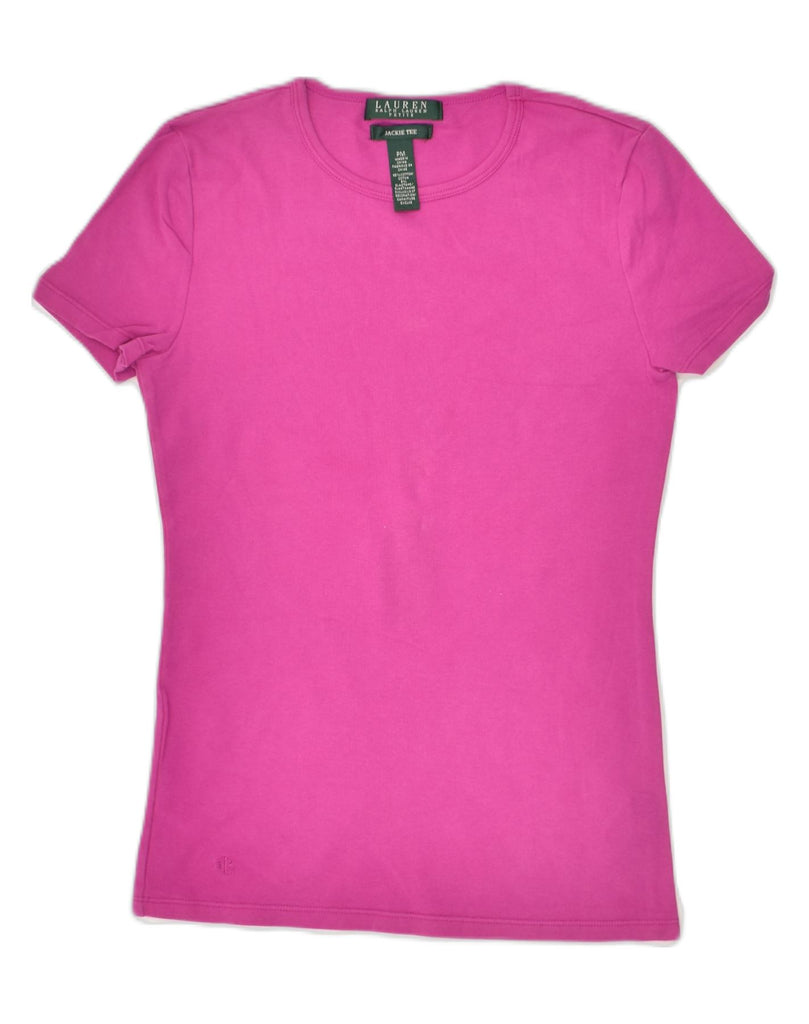 RALPH LAUREN Womens Petite T-Shirt Top UK 12 Medium Pink Cotton | Vintage Ralph Lauren | Thrift | Second-Hand Ralph Lauren | Used Clothing | Messina Hembry 