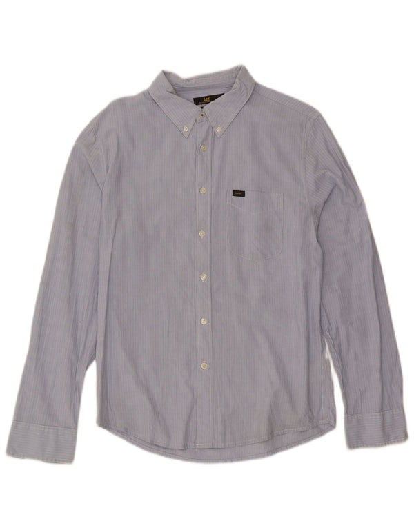 Lee Mens Slim Fit Shirt Medium Blue Pinstripe Cotton