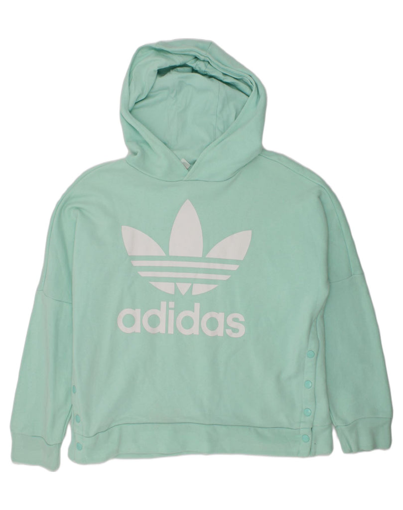 ADIDAS Girls Oversized Graphic Hoodie Jumper 11-12 Years Turquoise Cotton | Vintage Adidas | Thrift | Second-Hand Adidas | Used Clothing | Messina Hembry 