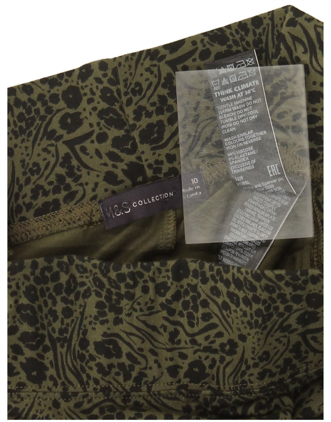Marks & Spencer Womens Leggings UK 10 Small Khaki Floral Viscose