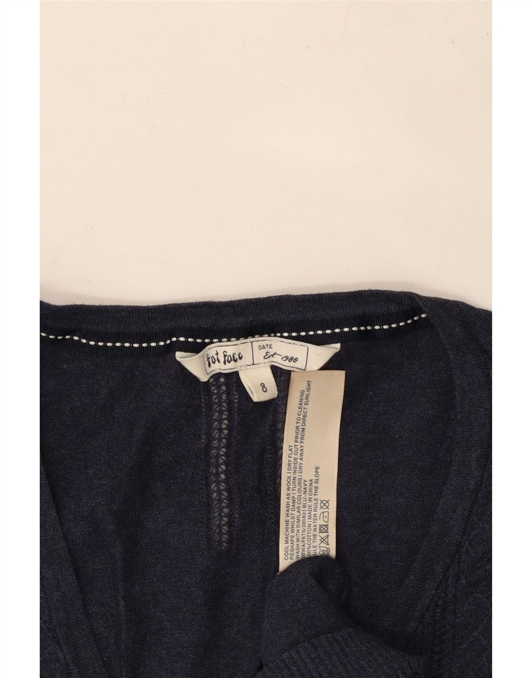 FAT FACE Womens 3/4 Sleeve Cardigan Sweater UK 8 Small Navy Blue Cotton