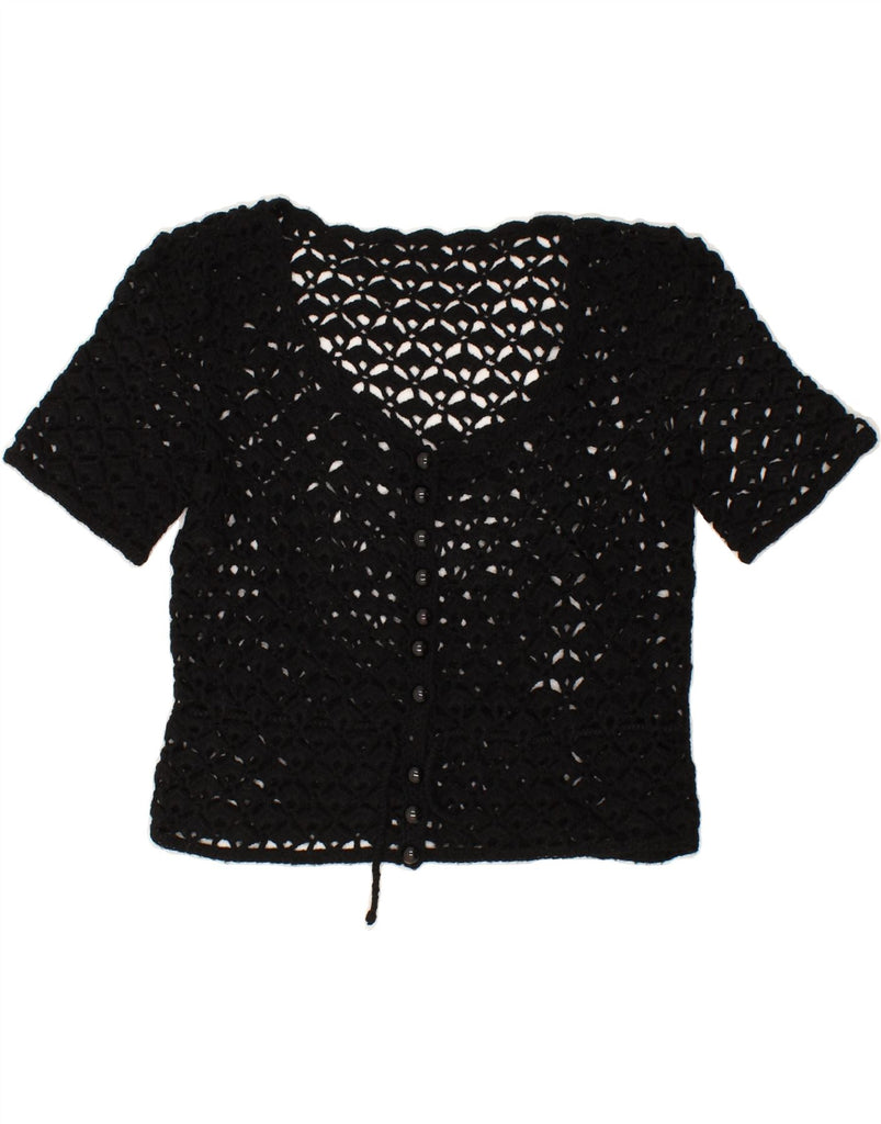 VINTAGE Womens Crochet Cardigan Top UK 12 Medium Black Vintage Vintage and Second-Hand Vintage from Messina Hembry 