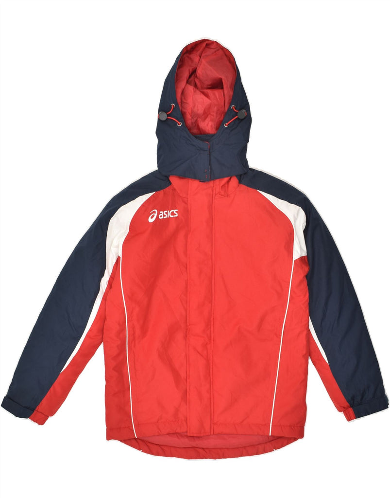 ASICS Boys Hooded Padded Jacket 7-8 Years Red Colourblock Polyester | Vintage Asics | Thrift | Second-Hand Asics | Used Clothing | Messina Hembry 