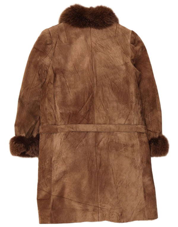 Vintage Womens Sherpa Suede Overcoat UK 14 Medium Brown