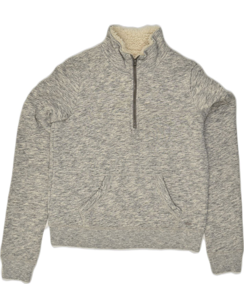 HOLLISTER Womens Sherpa Zip Neck Sweatshirt Jumper UK 6 XS  Grey Flecked | Vintage Hollister | Thrift | Second-Hand Hollister | Used Clothing | Messina Hembry 