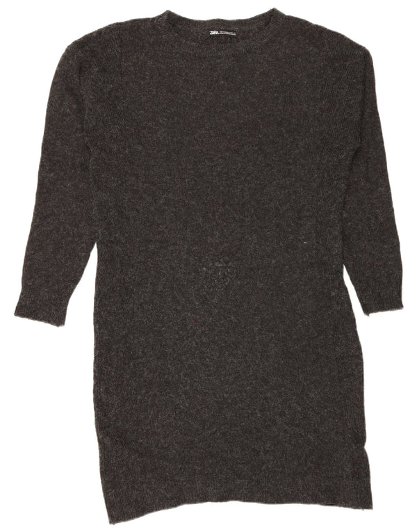 Zara Womens Long Sleeve Jumper Dress UK 14 Medium Grey Flecked Acrylic