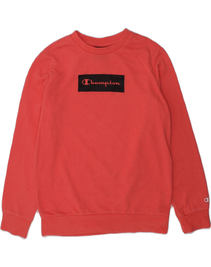 CHAMPION Girls Graphic Sweatshirt Jumper 11-12 Years Large Red Cotton | Vintage Champion | Thrift | Second-Hand Champion | Used Clothing | Messina Hembry 