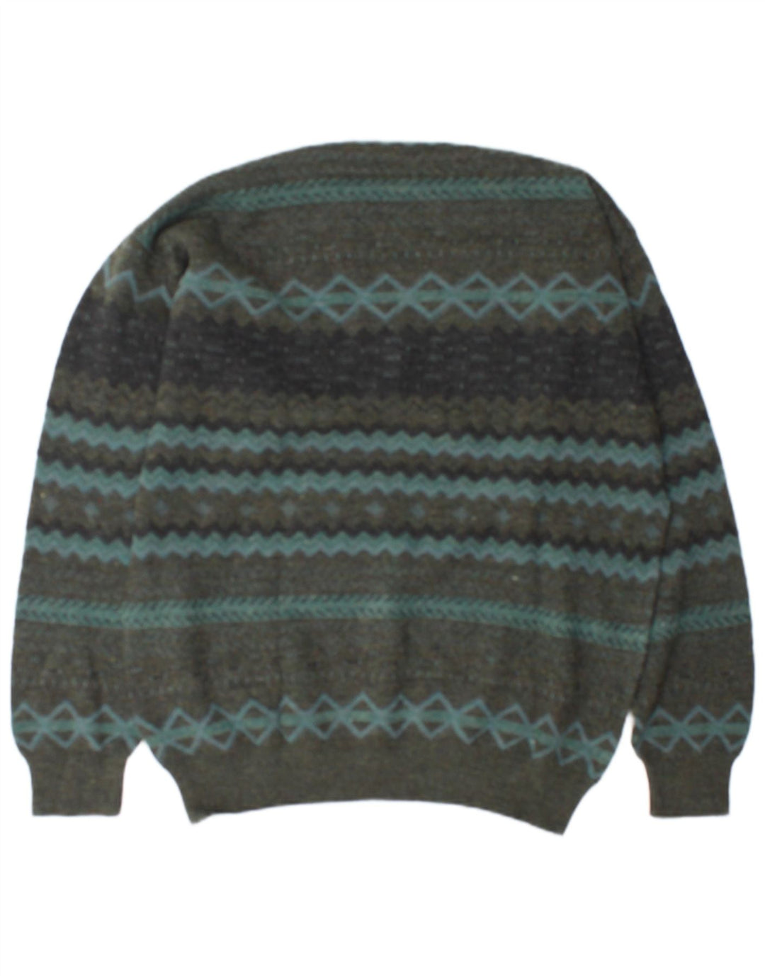 Rodes Mens V-Neck Jumper Sweater XL Green Geometric Wool