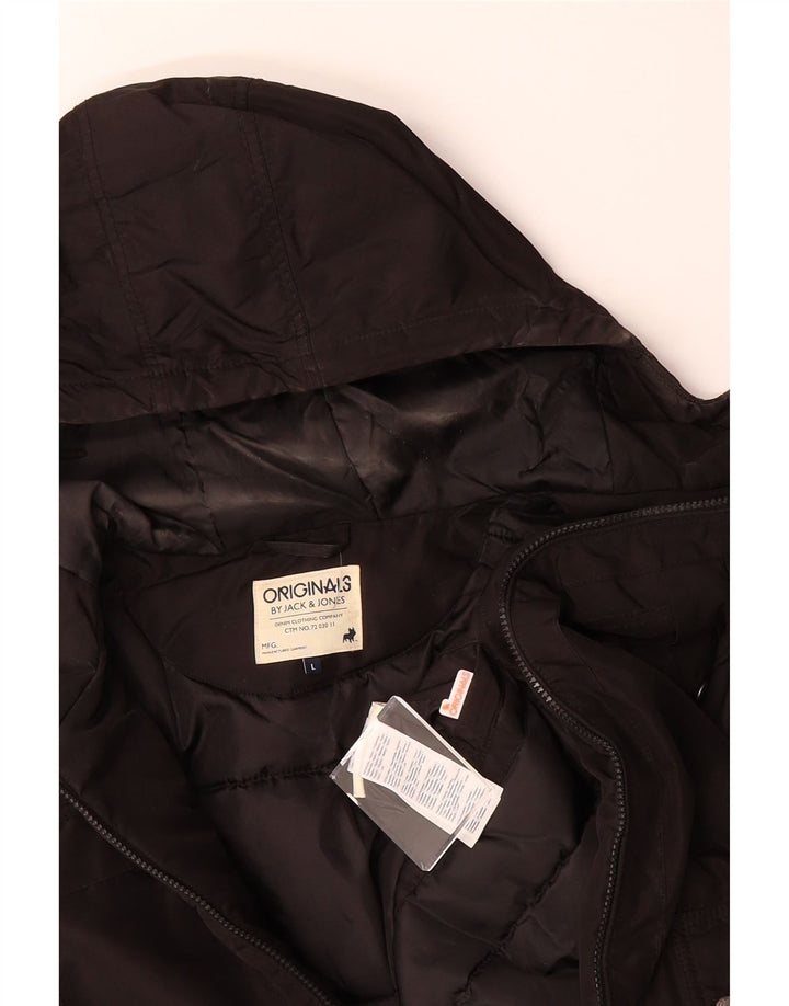 JACK & JONES Mens Hooded Utility Jacket UK 40 Large Black Polyester