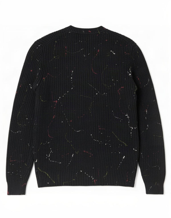 Zara Mens Crew Neck Jumper Sweater XL Black Flecked Cotton