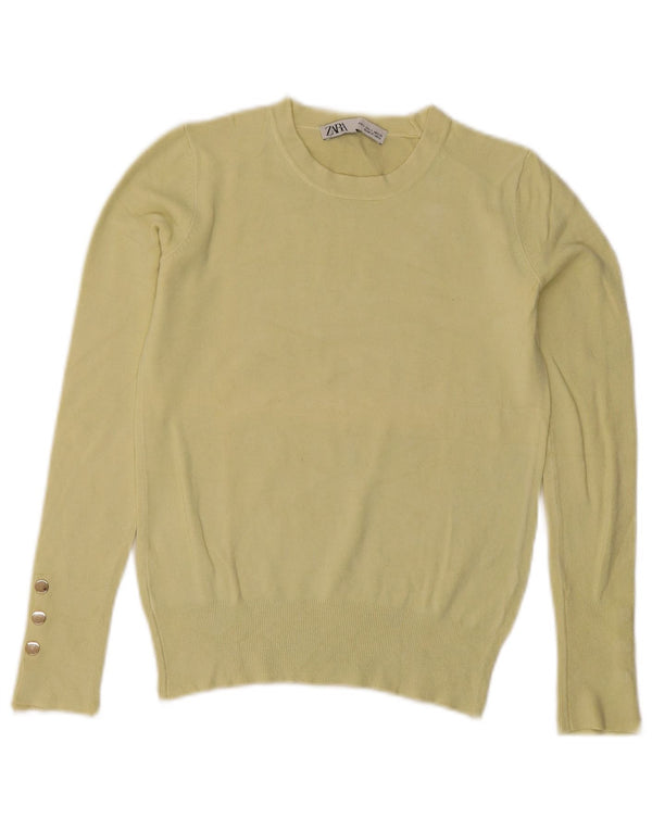 Zara Womens Crop Crew Neck Jumper Sweater UK 10 Small Yellow