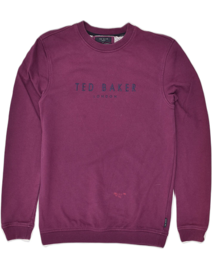 TED BAKER Mens Graphic Sweatshirt Jumper Size 2 Small Purple Cotton | Vintage Ted Baker | Thrift | Second-Hand Ted Baker | Used Clothing | Messina Hembry 