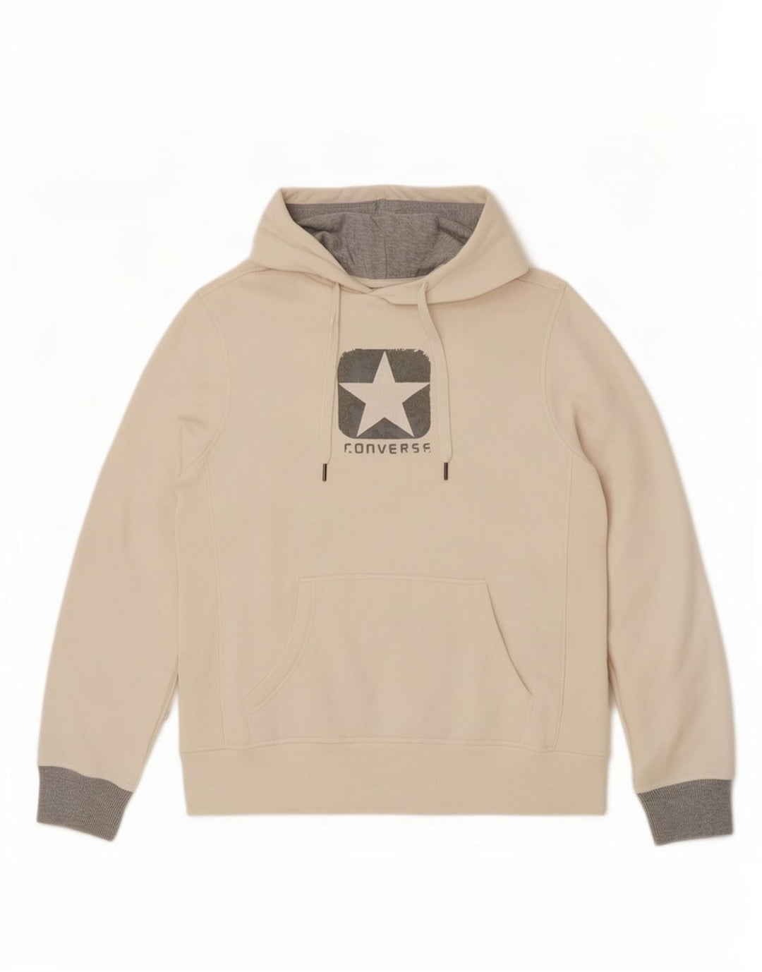 Converse Mens Graphic Hoodie Jumper Medium Off White Cotton