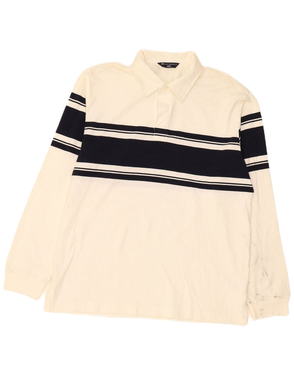 Marks & Spencer Mens Blue Harbour Polo Shirt Medium Off White Striped