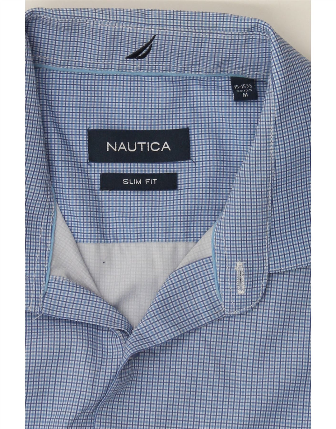 NAUTICA Mens Slim Fit Shirt Size 15 1/2 Medium Blue Check Polyester Vintage Nautica and Second-Hand Nautica from Messina Hembry 