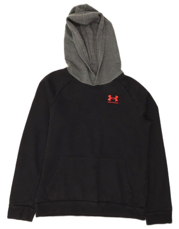 Under Armour Boys Hoodie Jumper 11-12 Years Large Black Colourblock Cotton
